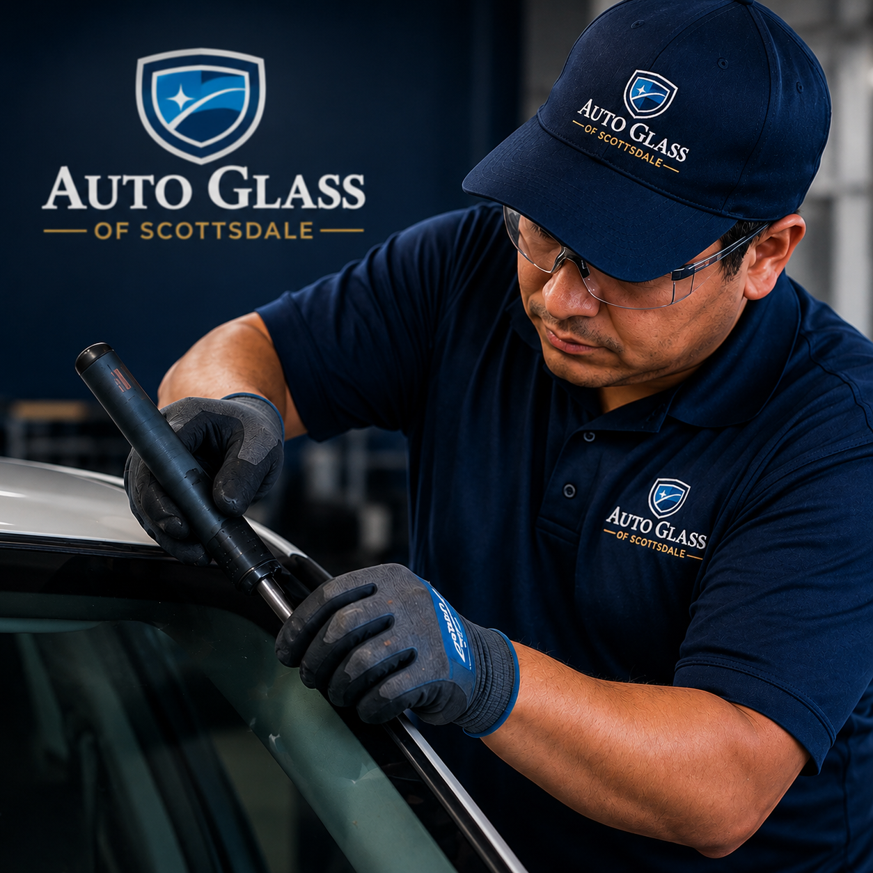 East Valley Auto Glass technician performing ADAS calibration with diagnostic tablet